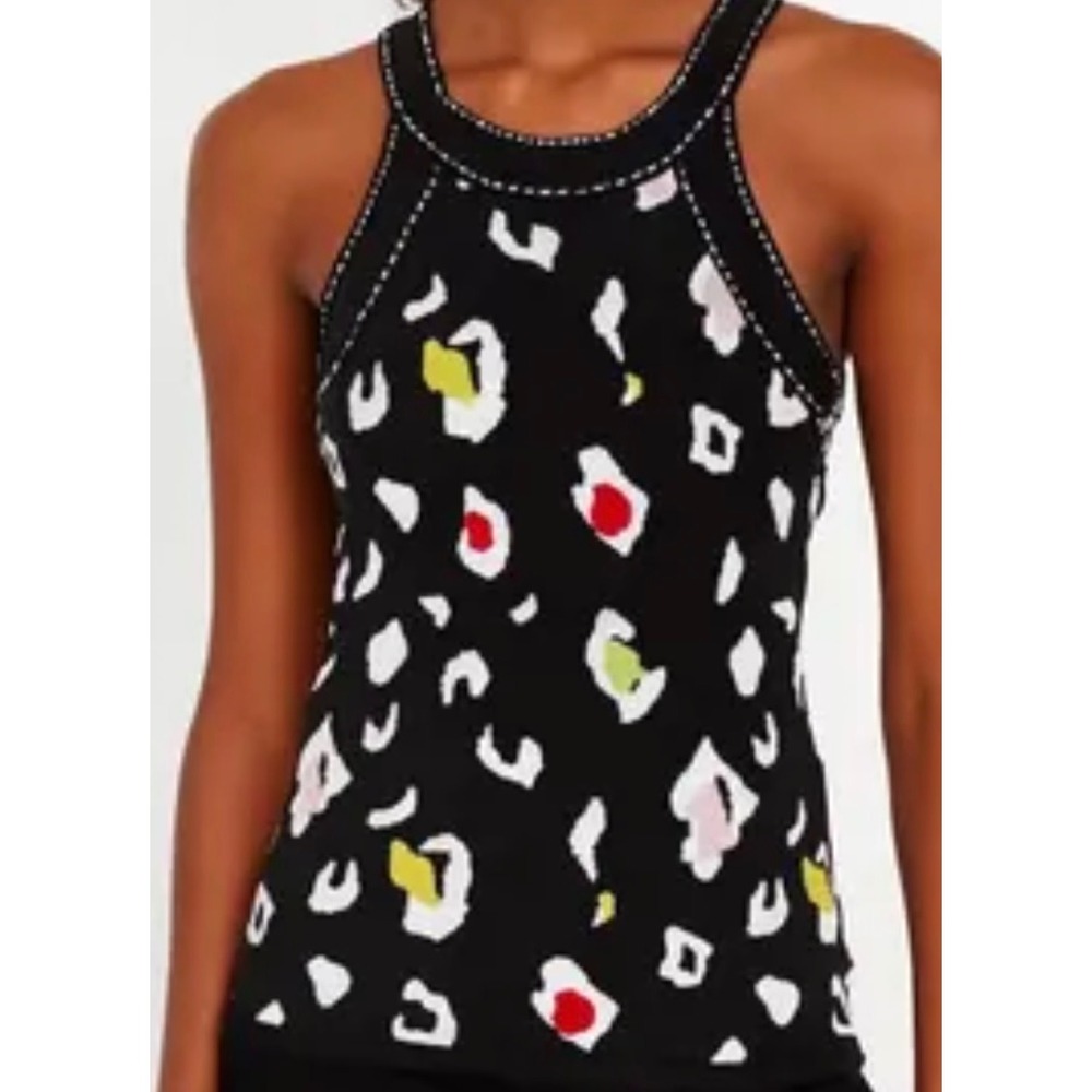 Cache Womens Black Abstract Leopard Print Knit Sleeveless Top -Large
